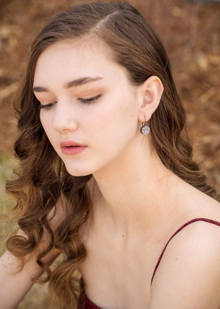 Hematite-tone Gunmetal Gray Faux Druzy Stone Lever-back Drop Earrings 12mm