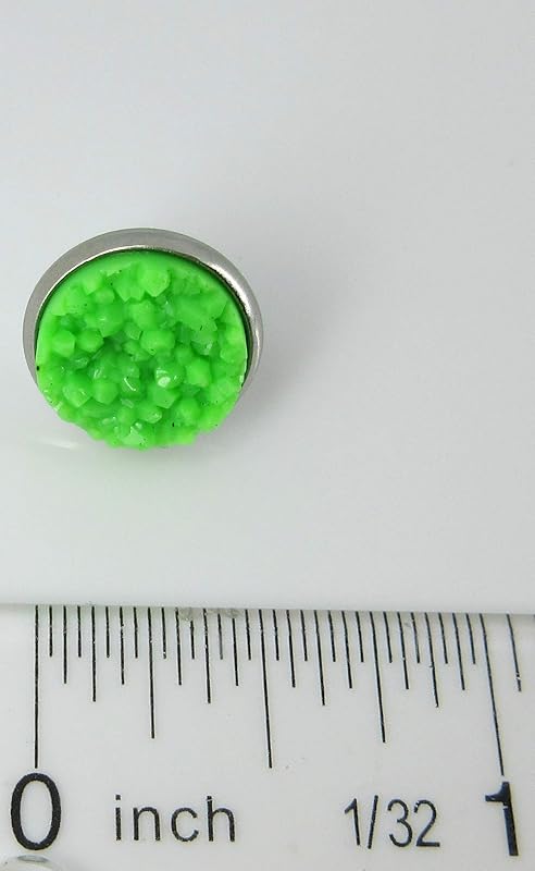 Summerfield Collection Duo Neon Stud Earrings Stainless Steel Faux Druzy Stone 12mm Set (Orange/Green)