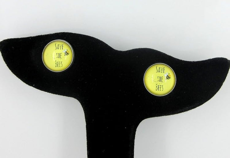 Summerfield Collection Stainless Steel Save the Bees Print Glass Stud Earrings 12mm Yellow and Black