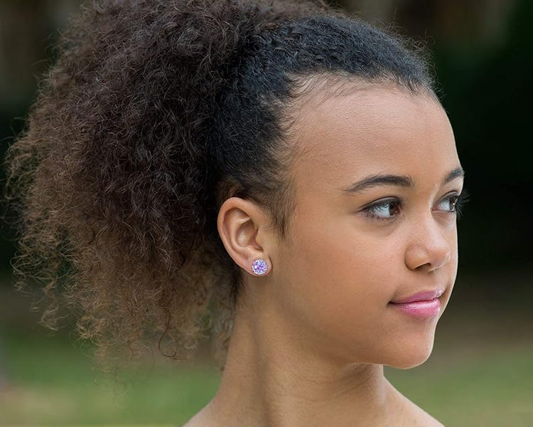 Summerfield Collection Silver-tone Purple AB Faux Druzy Stone Stud Earrings 10mm