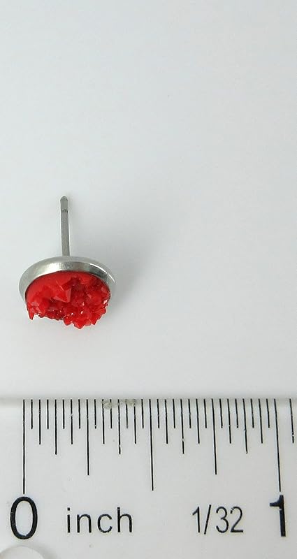 Summerfield Collection Stainless Steel Matte Faux Druzy Stone Stud Earrings 8mm (Classic Red)