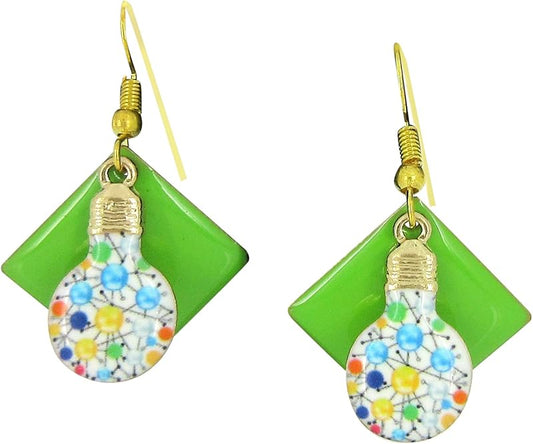 Summerfield Collection Gold-tone Green Enamel Lightbulb Charm Dangle Earrings