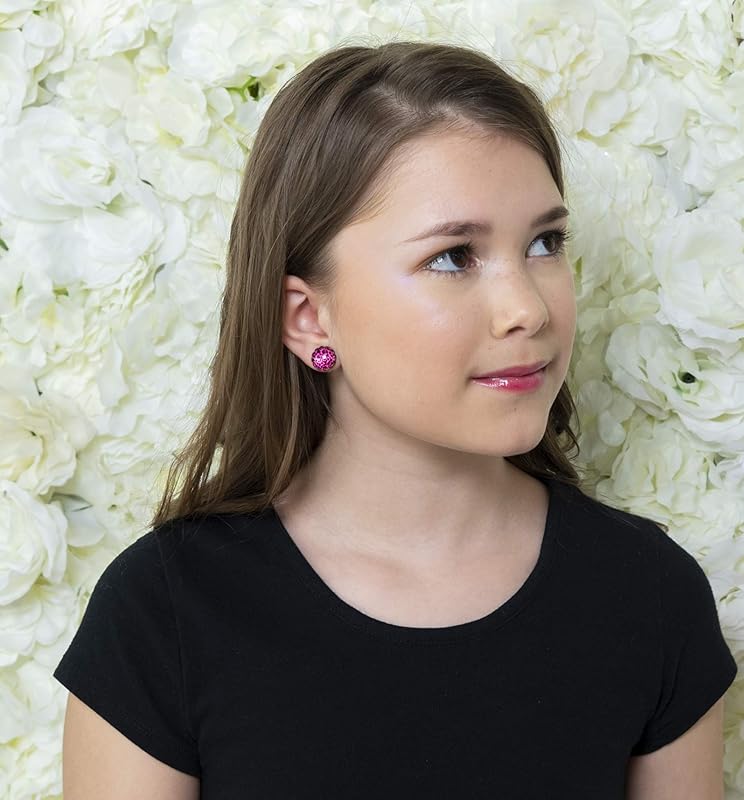 Summerfield Collection Antiqued Gold-tone Animal Print Glass Stud Earrings 12mm (Hot Pink)