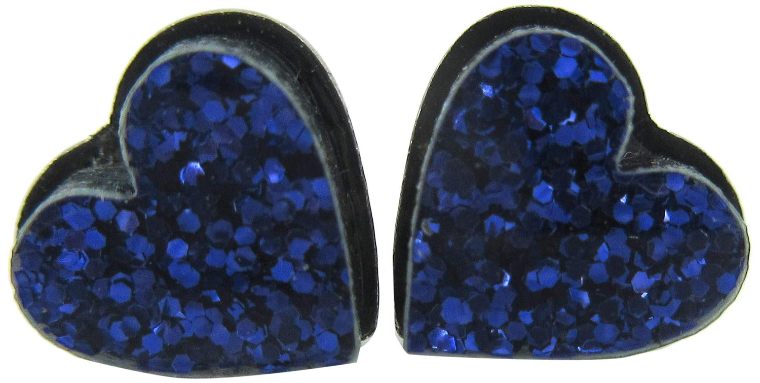 Stainless Steel Dark Purple Glitter Acrylic Heart Stud Earrings 8mm