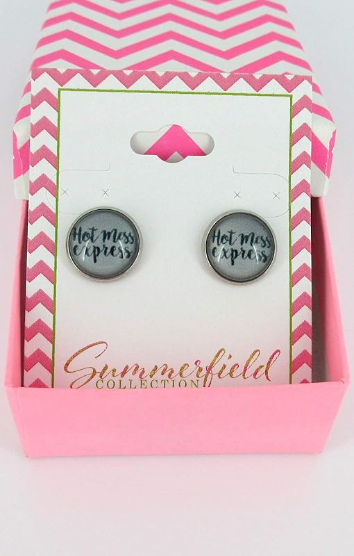 Summerfield Collection Stainless Steel Hot Mess Print Glass Stud Earrings 12mm (Hot Mess Express)
