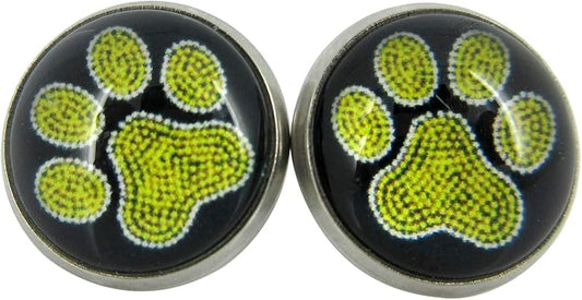Summerfield Collection Stainless Steel Paw Print Glass Stud Earrings 12mm (Yellow)