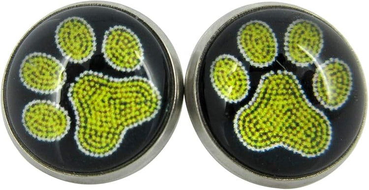 Summerfield Collection Stainless Steel Paw Print Glass Stud Earrings 12mm (Yellow)