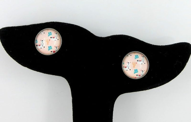 Summerfield Collection Stainless Steel Llama Print Glass Stud Earrings 12mm (Pink Pattern)