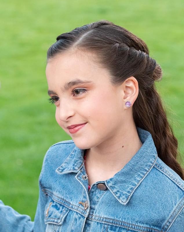 Summerfield Collection Silver-tone Clear and Dried Flower Resin Stud Earrings 10mm (Purple)