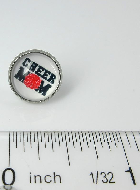 Summerfield Collection Stainless Steel Cheer Printed Glass Stud Earrings 12mm (Cheer Mom)