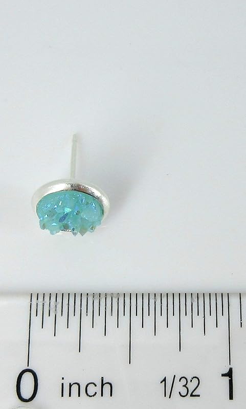 Summerfield Collection Silver-tone Pastel AB Faux Druzy Stone Stud Earrings 8mm (Aqua Blue)