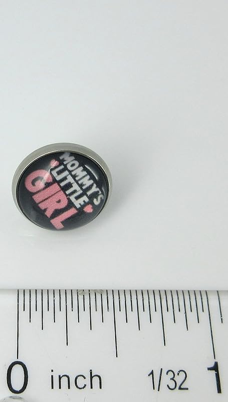 Summerfield Collection Stainless Steel Mommy's Little Girl Print Glass Stud Earrings 12mm