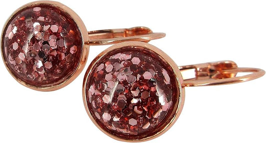 Summerfield Collection Rose Gold-tone Metallic Glitter Resin Lever-back Drop Earrings 12mm
