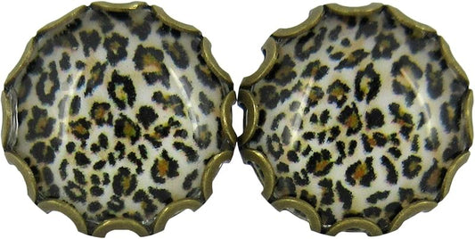 Summerfield Collection Antiqued Gold-tone Animal Print Glass Stud Earrings 12mm