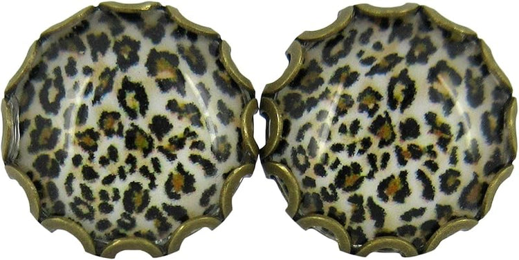Summerfield Collection Antiqued Gold-tone Animal Print Glass Stud Earrings 12mm