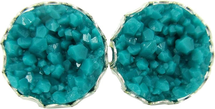 Summerfield Collection Silver-tone Faux Druzy Stone Stud Earrings 12mm (Teal Green Blue)