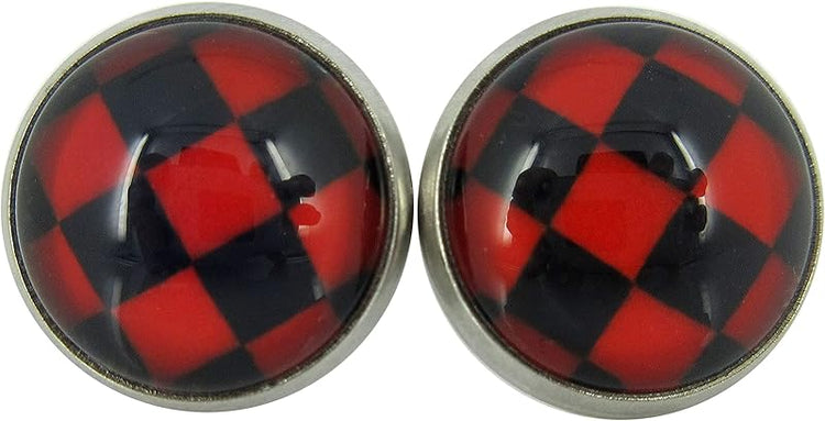 Summerfield Collection Stainless Steel Checkerboard Print Glass Stud Earrings 12mm (Red)