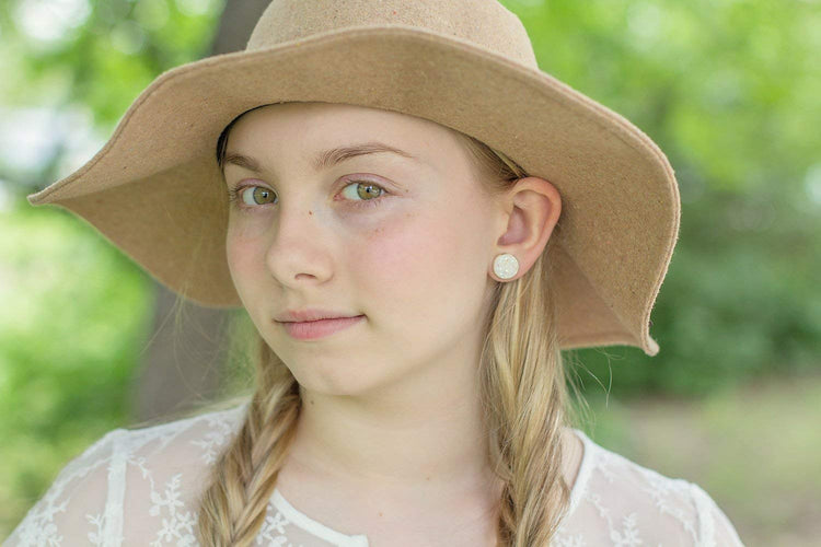 Silver-tone Solid AB Faux Druzy Stone Stud Earrings 12mm (White)