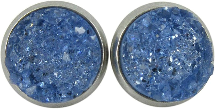 Summerfield Collection Stainless Steel Glacier Blue Faux Druzy Stone Stud Earrings (10mm)