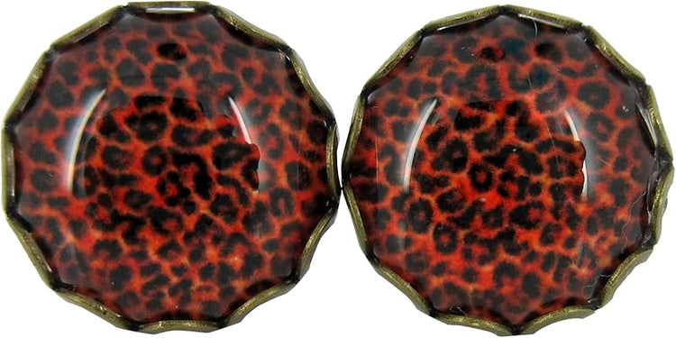 Summerfield Collection Antiqued Gold-tone Animal Print Glass Stud Earrings 12mm (Red)