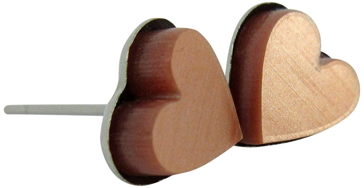 Stainless Steel Brushed Copper-tone Acrylic Heart Stud Earrings 8mm