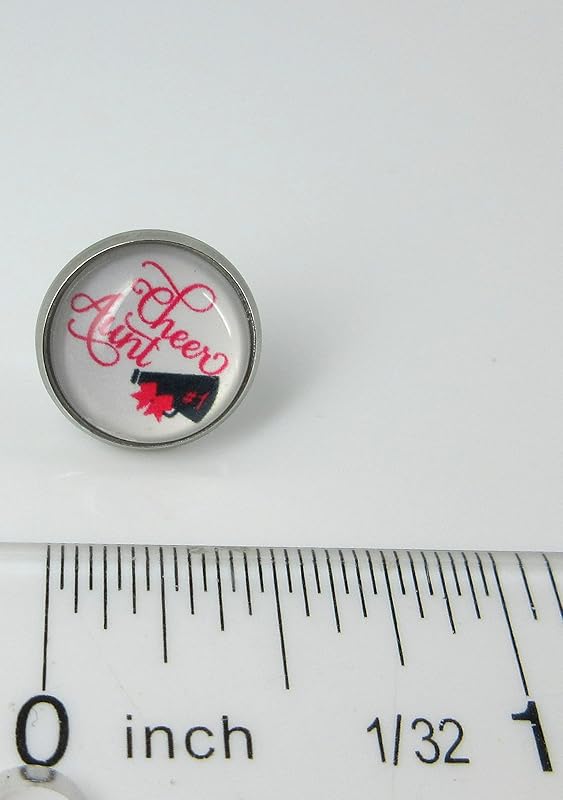 Summerfield Collection Stainless Steel Cheer Printed Glass Stud Earrings 12mm (Cheer Aunt)