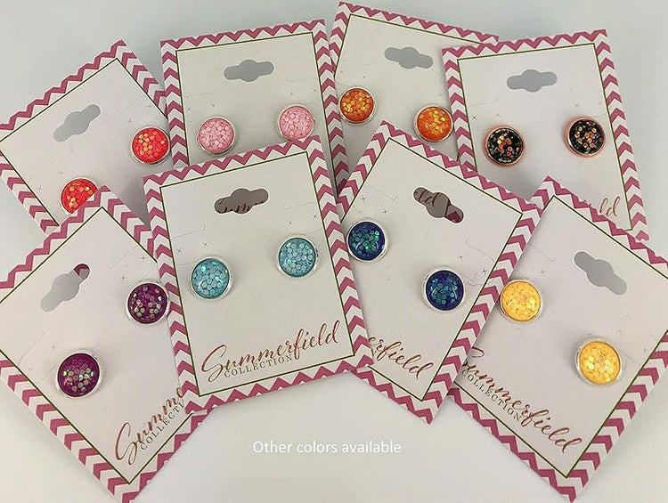 Summerfield Collection Rose Gold-tone Black and Green Iridescent Glitter Resin Stud Earrings 10mm