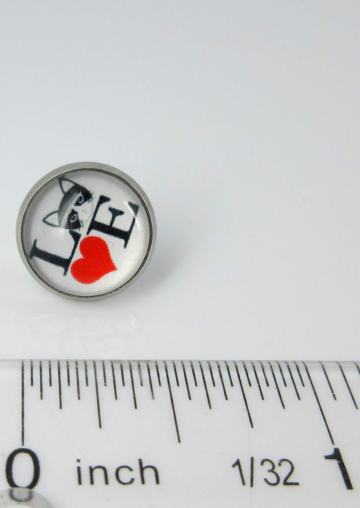 Stainless Steel Love Cats Print Glass Stud Earrings 12mm White Black Red