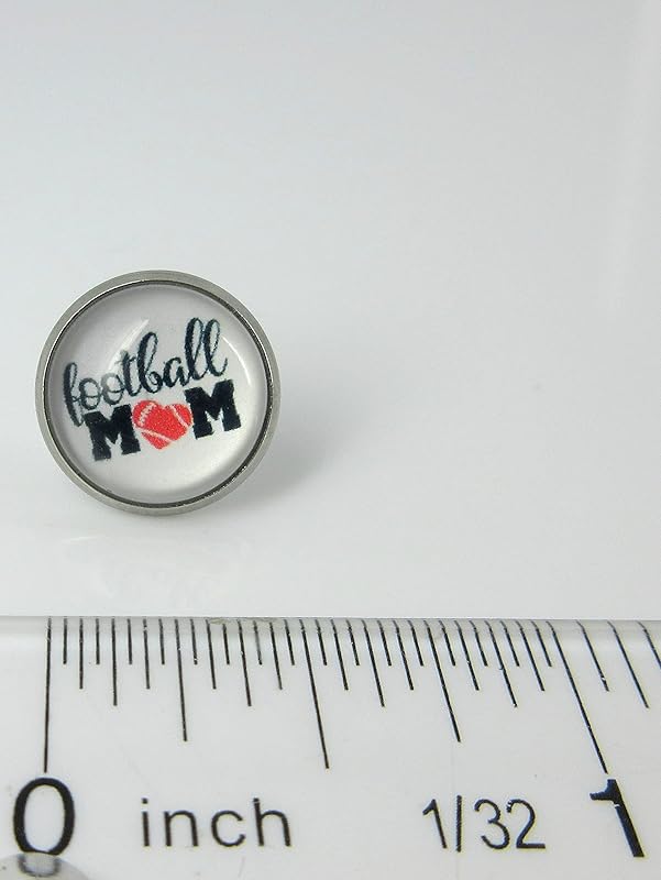 Summerfield Collection Stainless Steel Football Mom Print Glass Stud Earrings 12mm