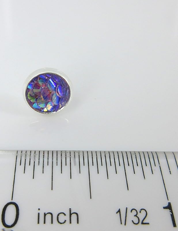 Summerfield Collection Silver-tone Metallic Mermaid Scale Stud Earrings 8mm (Light Purple)