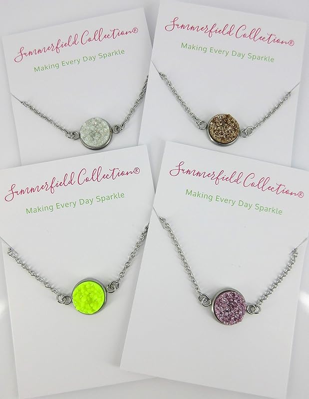 Summerfield Collection Stainless Steel Faux Druzy Stone Pendant Necklace (Champagne Glitter)