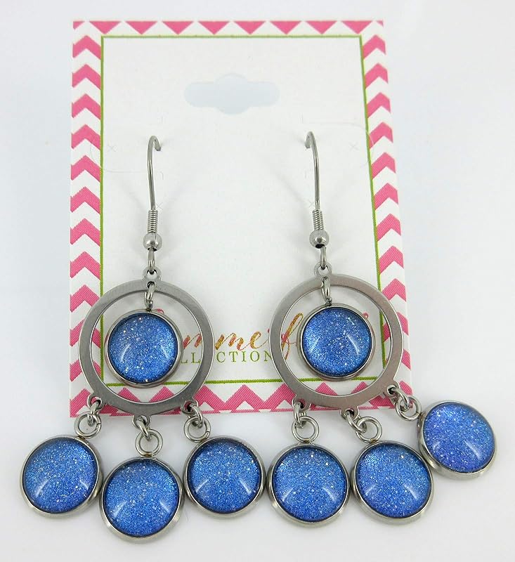 Summerfield Collection Stainless Steel Colorshifting Glitter Glass Chandelier Dangle Earrings Handpainted (Blue)
