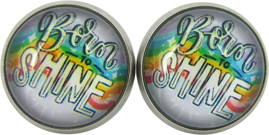 Summerfield Collection Stainless Steel Born to Shine Rainbow Print Glass Stud Earrings 12mm