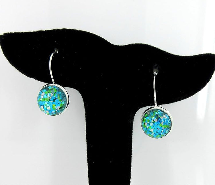 Summerfield Collection Silver-tone Metallic Glitter Resin Lever-back Drop Earrings 12mm (Blue/Green)