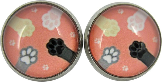 Summerfield Collection Stainless Steel Cat Paw Print Glass Stud Earrings 12mm (Peach)