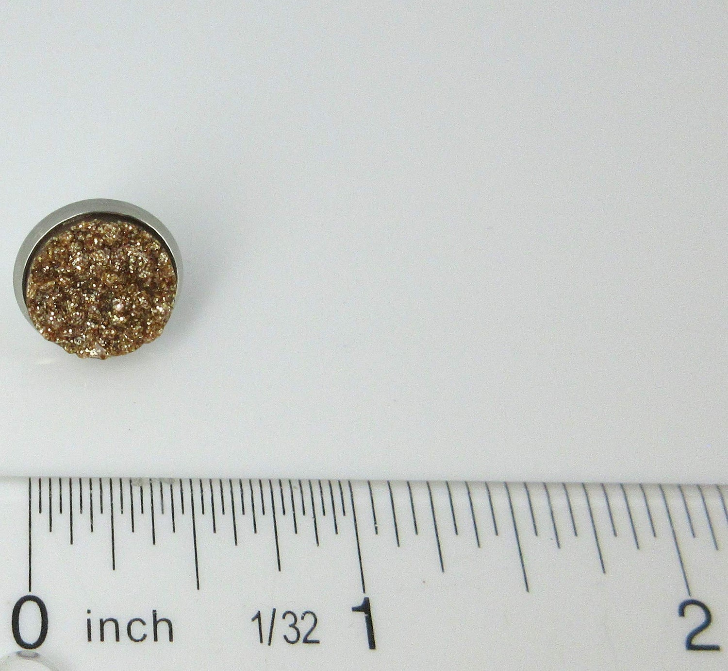 Stainless Steel Ocean Gold Teal Blue Glitter Faux Druzy Stone Stud Trio Earrings Set