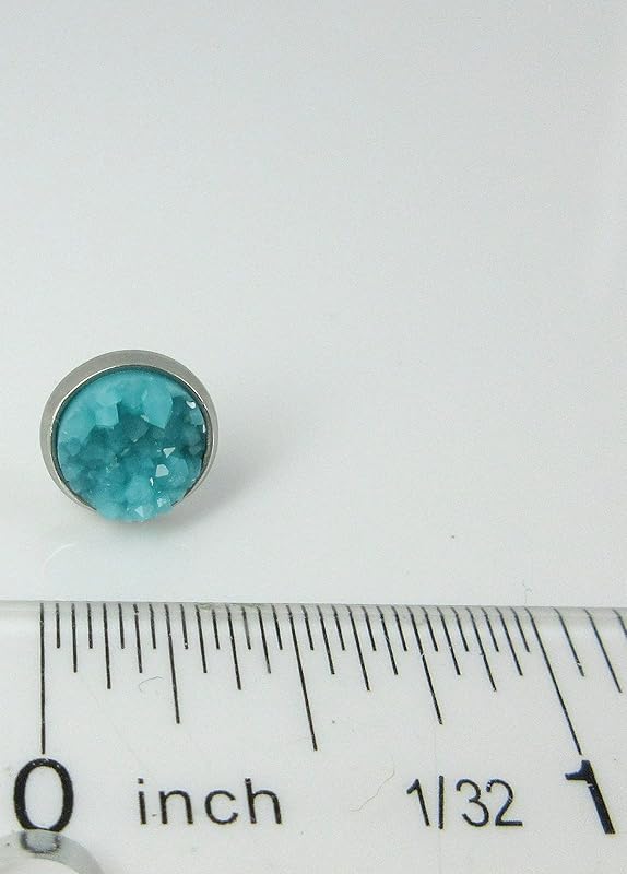 Summerfield Collection Stainless Steel Matte Faux Druzy Stone Stud Earrings 8mm (Aqua Blue)