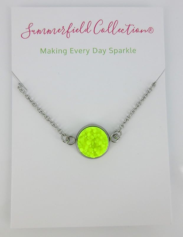 Summerfield Collection Stainless Steel Faux Druzy Stone Pendant Necklace (Neon Yellow)