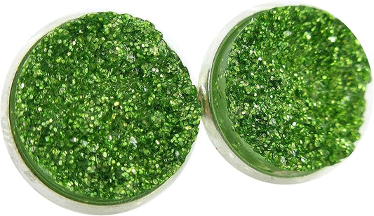 Summerfield Collection Silver-tone Spring Green Glitter Faux Druzy Stone Stud Earrings 12mm