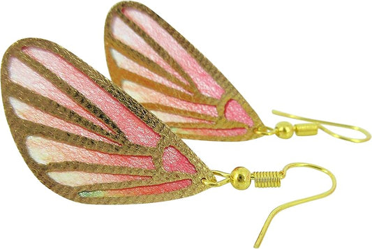 Summerfield Collection Gold Tone Butterfly Wing Fabric Dangle Earrings (Red Orange)