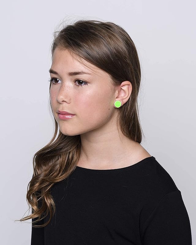 Summerfield Collection Trio Silver-tone Neon Green Pink Faux Druzy Stone Stud Earrings 12mm Set