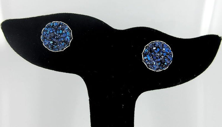 Summerfield Collection Silver-tone Faux Druzy Stone Stud Earrings 12mm (Metallic Dark Blue/Purple)