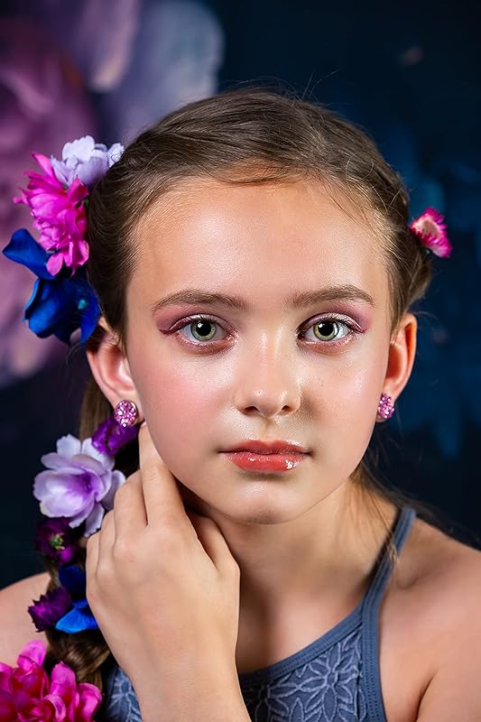 Summerfield Collection Trio Stainless Steel Glitter Faux Druzy Stone Stud Earrings Set 12mm (Pink/Purple)