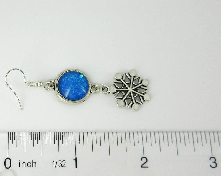Summerfield Collection Antiqued Silver-tone Cobalt Blue Glitter Glass Dangle Earrings Snowflake Charm Hand-painted