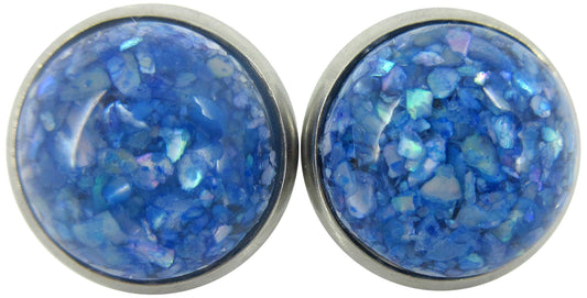 Stainless Steel Blue Faux Shell Stud Earrings 12mm