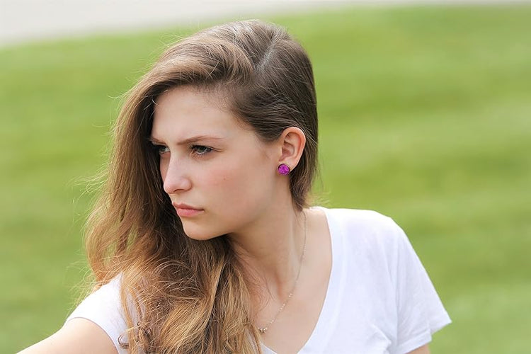 Summerfield Collection Trio Antiqued Gold-tone Purple Faux Druzy Stone Stud Earrings Set 12mm