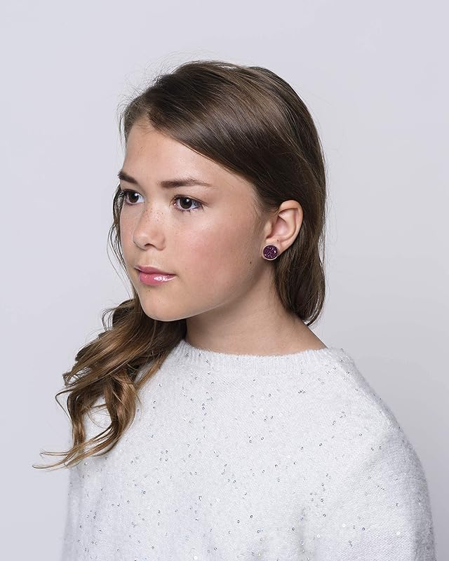 Summerfield Collection Duo Stud Earrings Silver-tone Gray and Eggplant Faux Druzy Stone 12mm Set