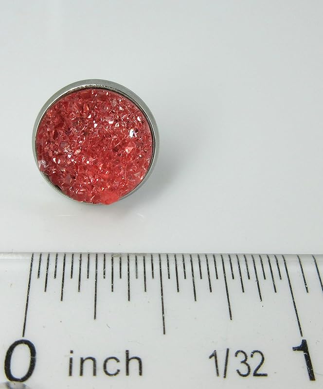 Summerfield Collection Stainless Steel Faux Druzy Stone Stud Earrings 12mm (Flamingo Pink)