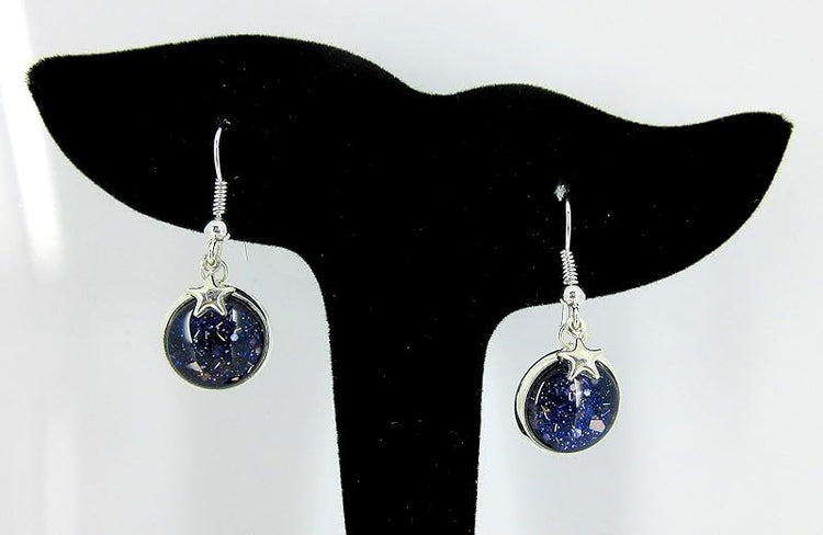Summerfield Collection Silver-tone Star Gazer Glitter Glass Charm Galaxy Dangle Earrings Hand-painted