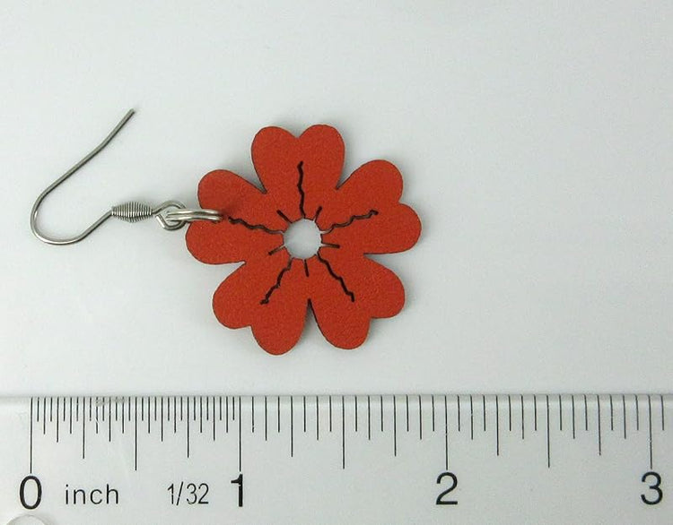 Summerfield Collection Flower Faux Leather Dangle Earrings Stainless Steel Brown Orange